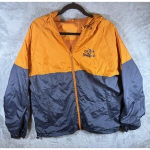 Disney Parks Jacket Mens Large Orange Gray Disneyland 1955 Hooded Windbreaker